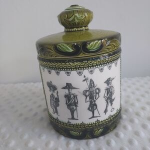 Vintage Jar MCM Royal Sealy Heritage Lidded Japan Green Warriors Mid Century Bar